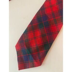 Ingles Buchan Tie Men's 56" 3.5" Wide Green Red‎ Plaid 100% Pure Wool Scotland